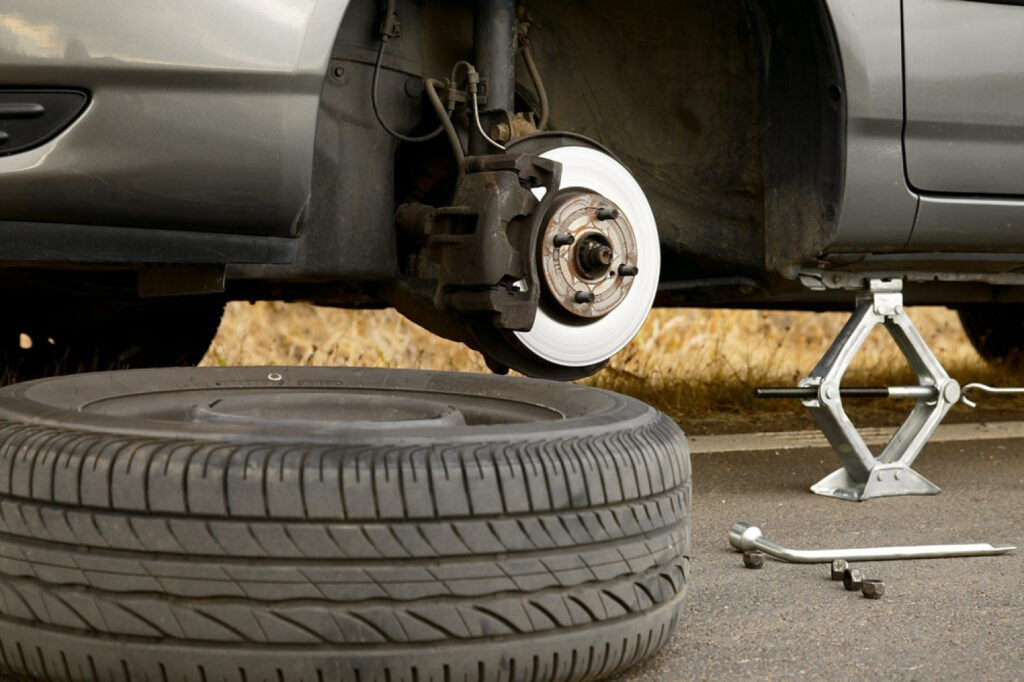 mobile tire replacement service with new tire